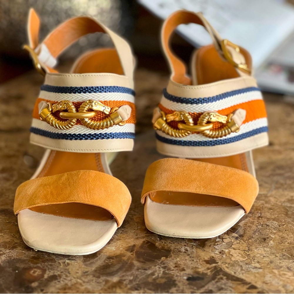 Tory Burch gold buckets Sandals